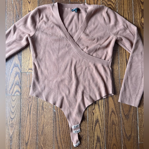 Brown/Tan Dynamite Long Sleeve Low Cut Body Suit - Picture 1 of 5